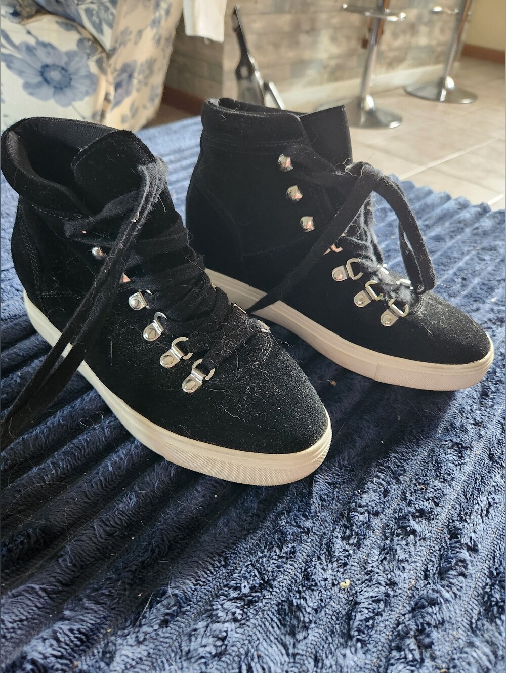 Kiara Black High-Top Suede Lace-Up Sneakers with White Sole